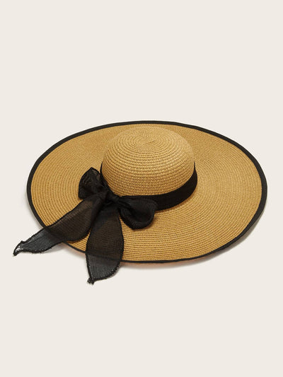 Bow Tie Decor Straw Hat