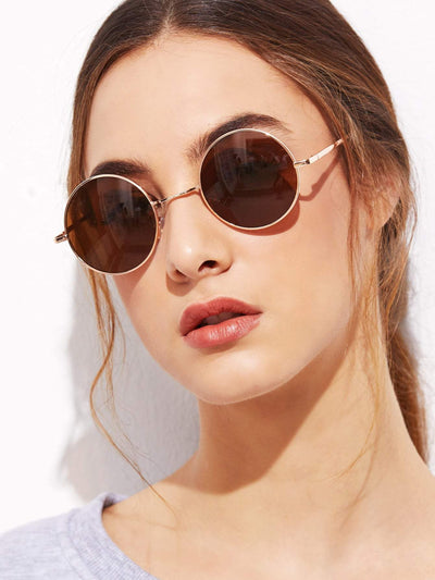 Gold Frame Brown Round Lens Sunglasses