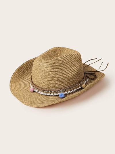 Pom Pom Decor Bow Knot Floppy Hat