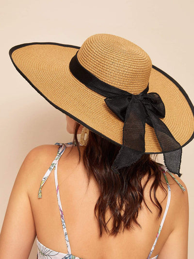 Bow Tie Decor Straw Hat