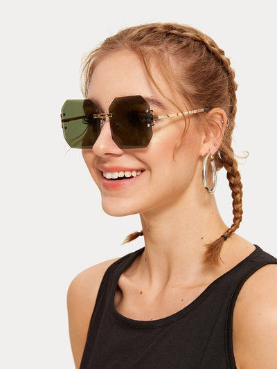 Rimless Square Lens Sunglasses