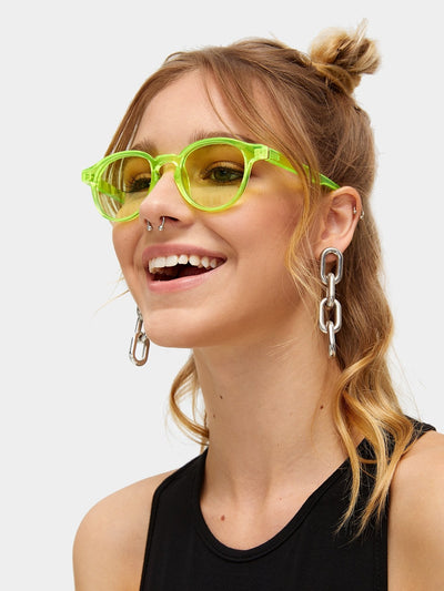 Neon Green Transparent Frame Sunglasses