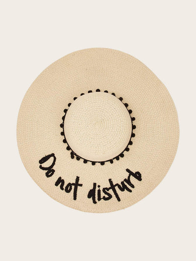 Pom Pom Decor Slogan Floppy Hat