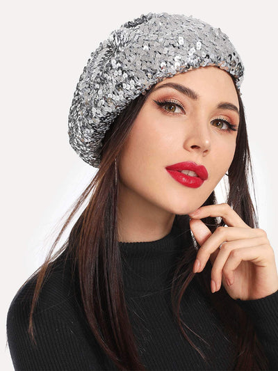 Sequin Decorated Beret Cap