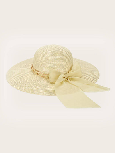 Chain Detail Exaggerated Bow Decor Floppy Hat