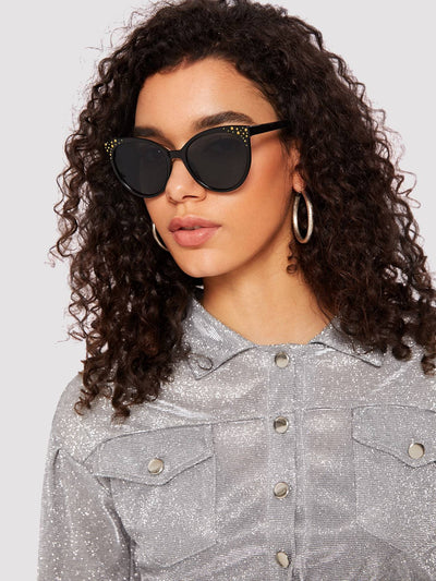 Studded Decorated Flat Lens Sunglasses
