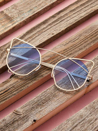 Metal Rim Reflective Lens Cat Eye Sunglasses