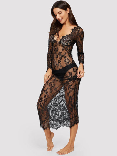 Eyelash Lace Floral Dress With Thong