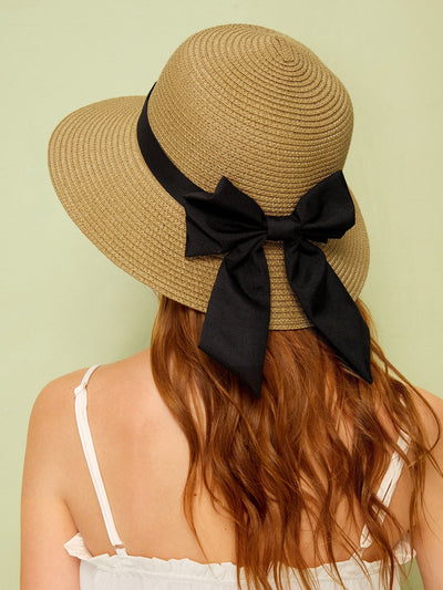 Bow Tie Decor Straw Hat