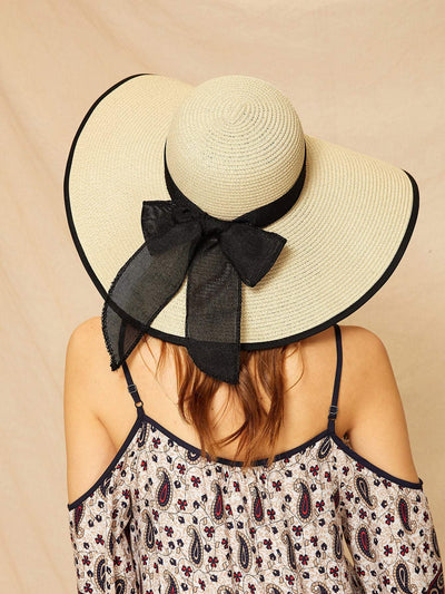 Big Bow Decor Contrast Trim Floppy Hat