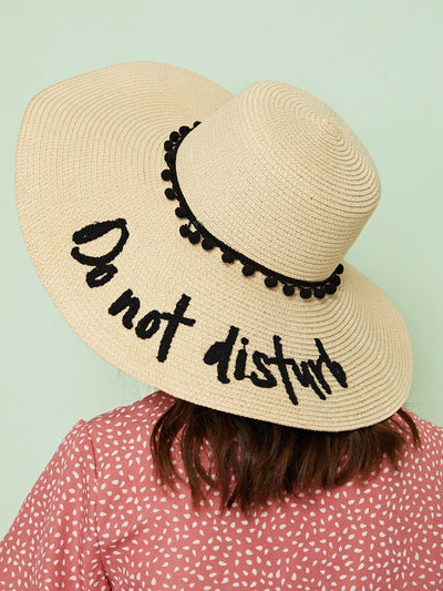 Pom Pom Decor Slogan Floppy Hat