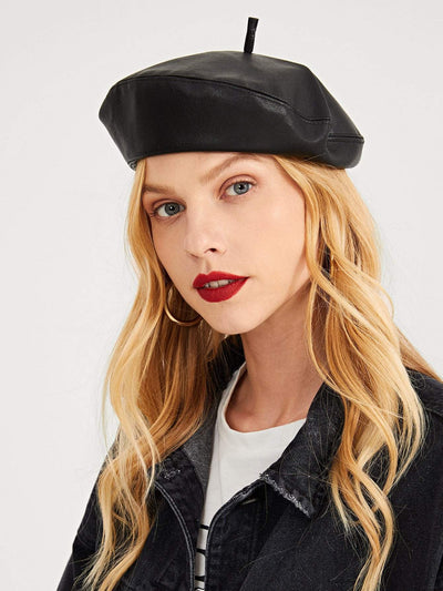 PU Plain Beret Hat