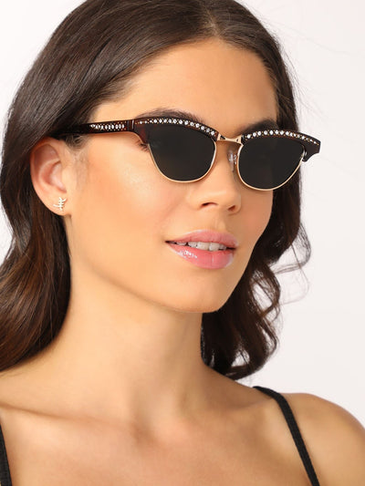 Rhinestone Crystal Clubmaster Wayfarer Sunglasses