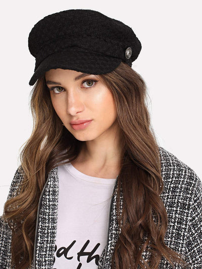 Button Detail Baker Boy Hat