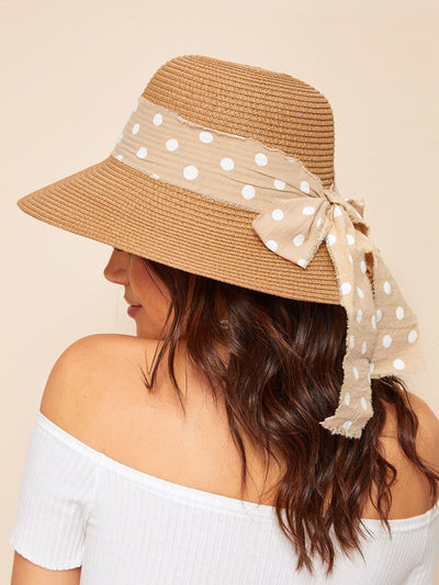 Polka Dot Bow knot Decor Straw Hat