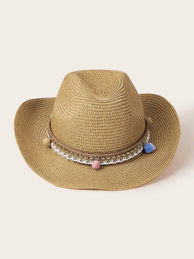 Pom Pom Decor Bow Knot Floppy Hat