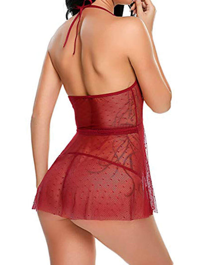 Contrast Lace Plunging Slips With Thong