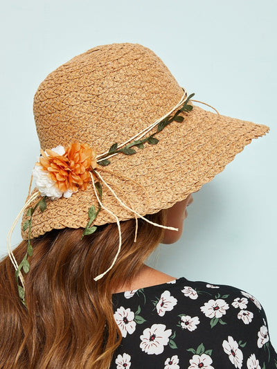 Flower & Leaf Lace Up Cloche Hat