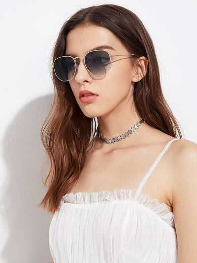 Metal Frame Flat Lens Sunglasses