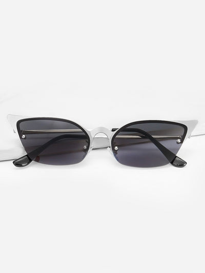 Metal Detail Semi Rimless Cat Eye Sunglasses