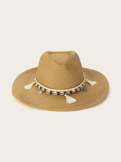 Shell & Tassel Detail Floppy Hat