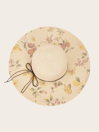 Floral Pattern Bow Knot Decor Floppy Hat
