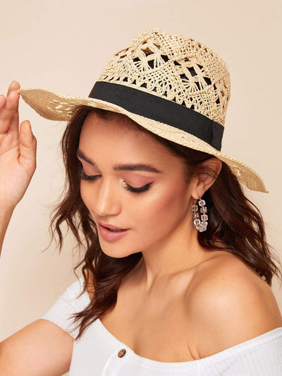Band Decor Cut Out Straw Hat