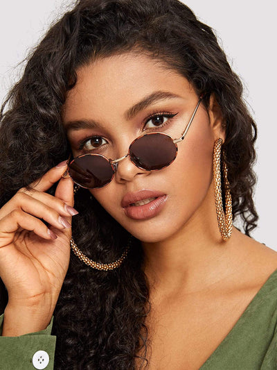Metal Frame Oval Lens Sunglasses