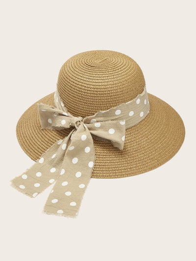 Polka Dot Bow knot Decor Straw Hat