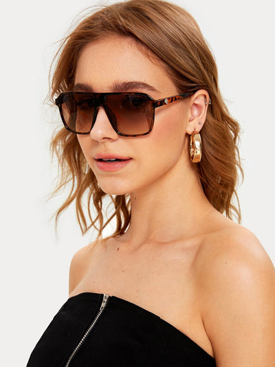 Tortoiseshell Frame Flat Lens Sunglasses