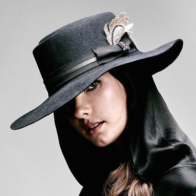 El Rosal Wide Brim Pork Pie Hat - Black