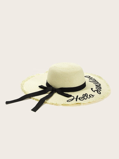 Letter Embroidery Raw Edge Floppy Hat