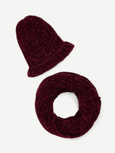 Chenille Solid Hat & Infinity Scarf 2pcs