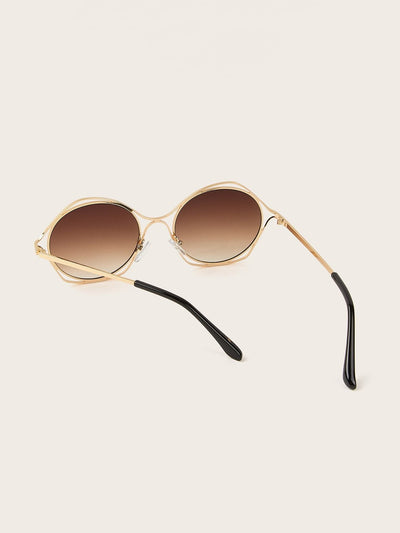 Irregular Metal Detail Round Lens Sunglasses