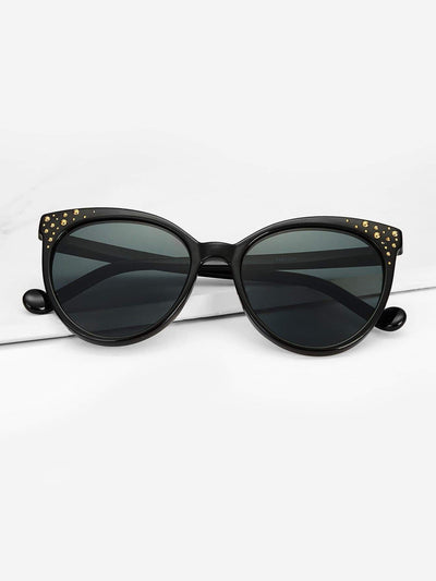Studded Decorated Flat Lens Sunglasses