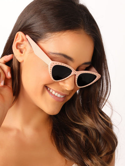 Studded Acetate Cat Eye Frame Sunglasses