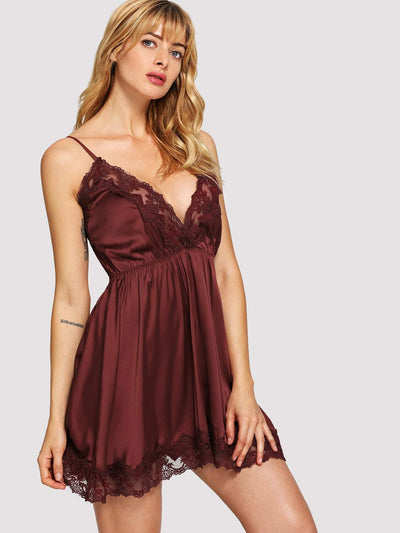 Contrast Lace Cami Dress With Panty