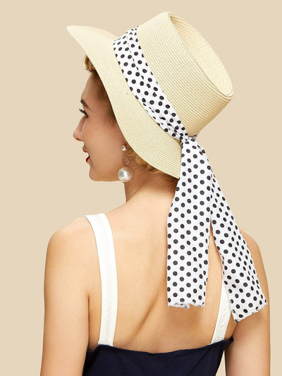 Polka Dot Band Straw Fedora Hat