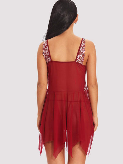 Asymmetrical Hook Front Embroidery Dress With Thong