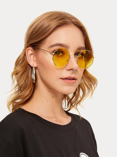 Polygon Frame Tinted Lens Sunglasses