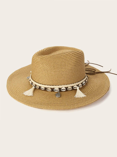 Shell & Tassel Detail Floppy Hat