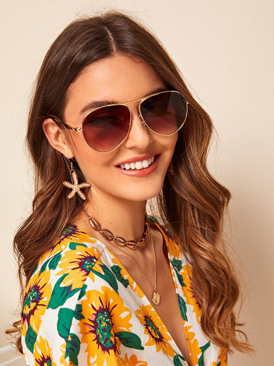 Metal Frame Flat Lens Sunglasses