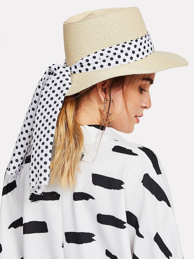 Polka Dot Band Straw Fedora Hat