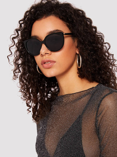 Metal Detail Flat Lens Sunglasses