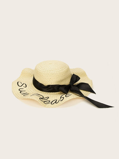Bow & Letter Embroidery Decor Floppy Hat