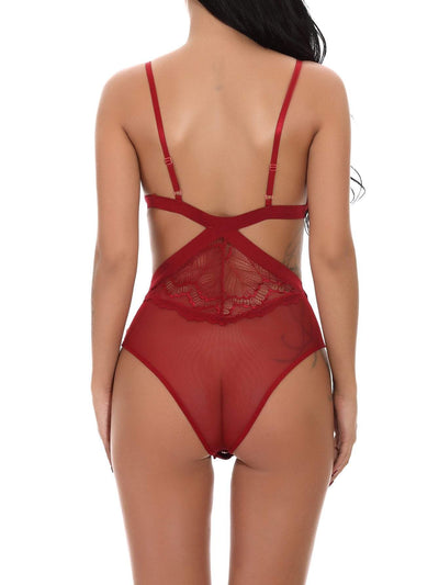 Cut-Out Contrast Lace Teddy Bodysuit