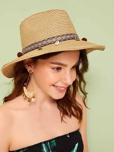Shell Charm Bow Knot Straw Hat