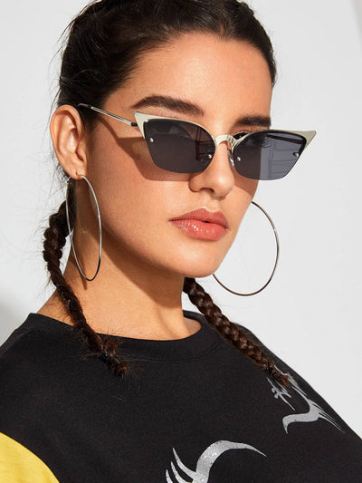 Metal Detail Semi Rimless Cat Eye Sunglasses