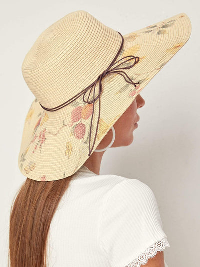 Floral Pattern Bow Knot Decor Floppy Hat