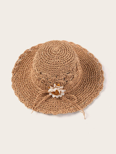 Flower & Bow Knot Decor Floppy Hat